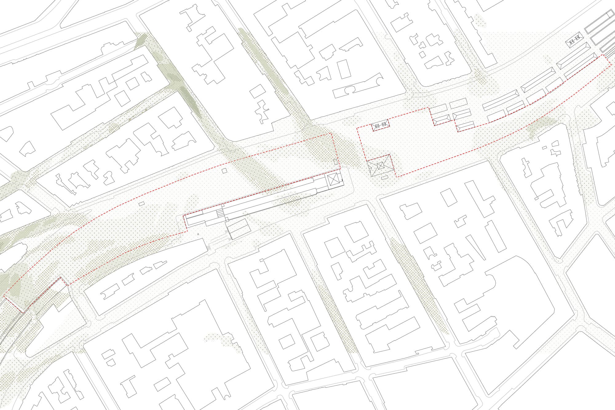 Wind map of the site: green shading shows fresh-air flows along the Wienzeilen and the side streets asphalt kollektiv
